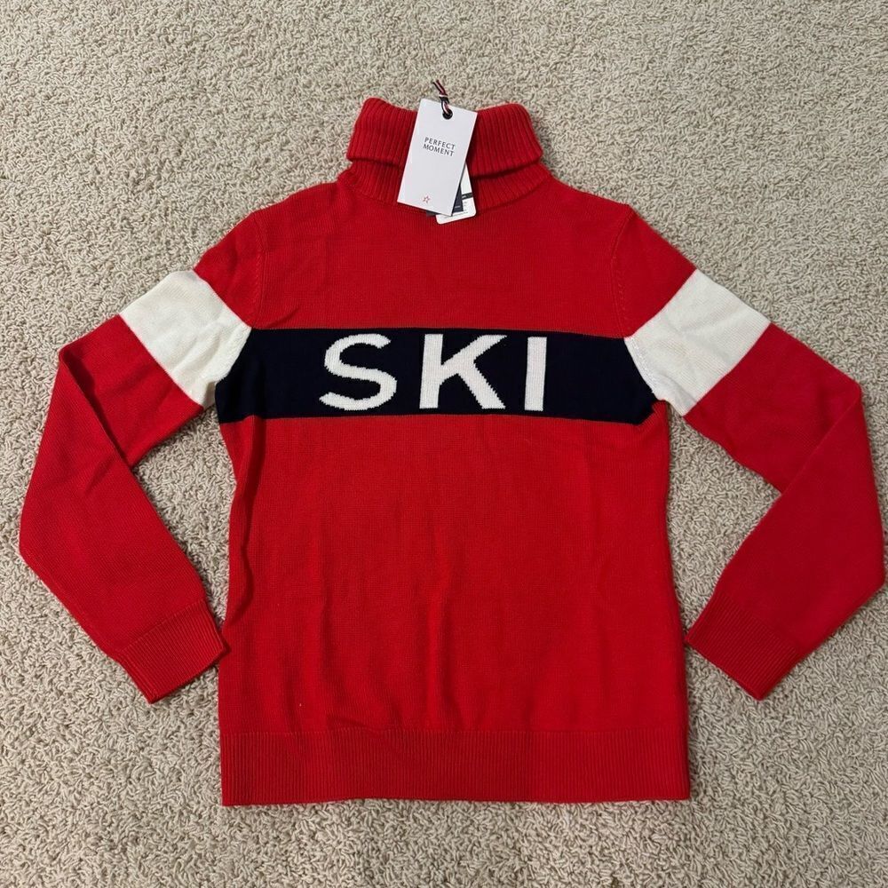 Perfect Moment Ski Merino Wool Sweater Mock Neck Base Layer Large Red NWT